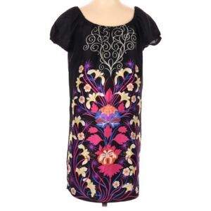 TIBI | Floral Print Black Puff Sleeve Dress XS